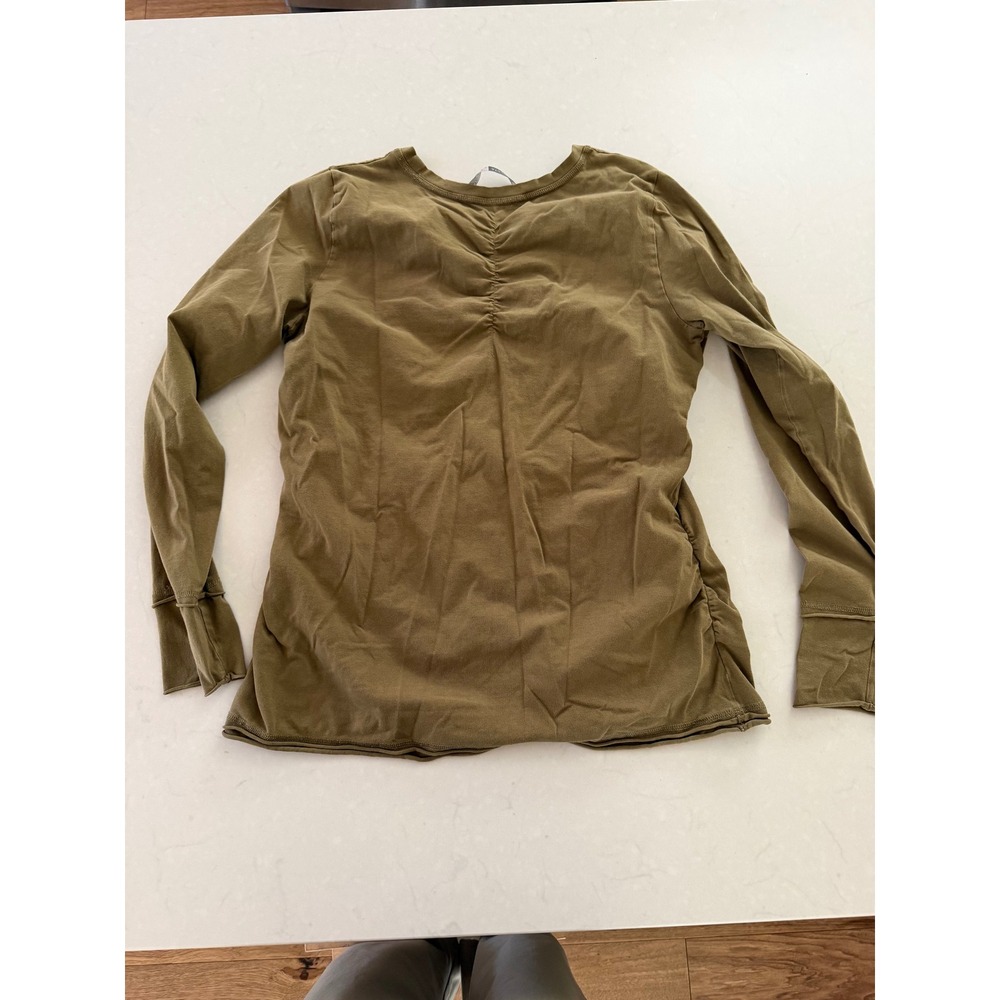 Athleta Organic Cotton Ruched Long Sleeve Top Olive Green XL 869159 - Picture 6 of 8